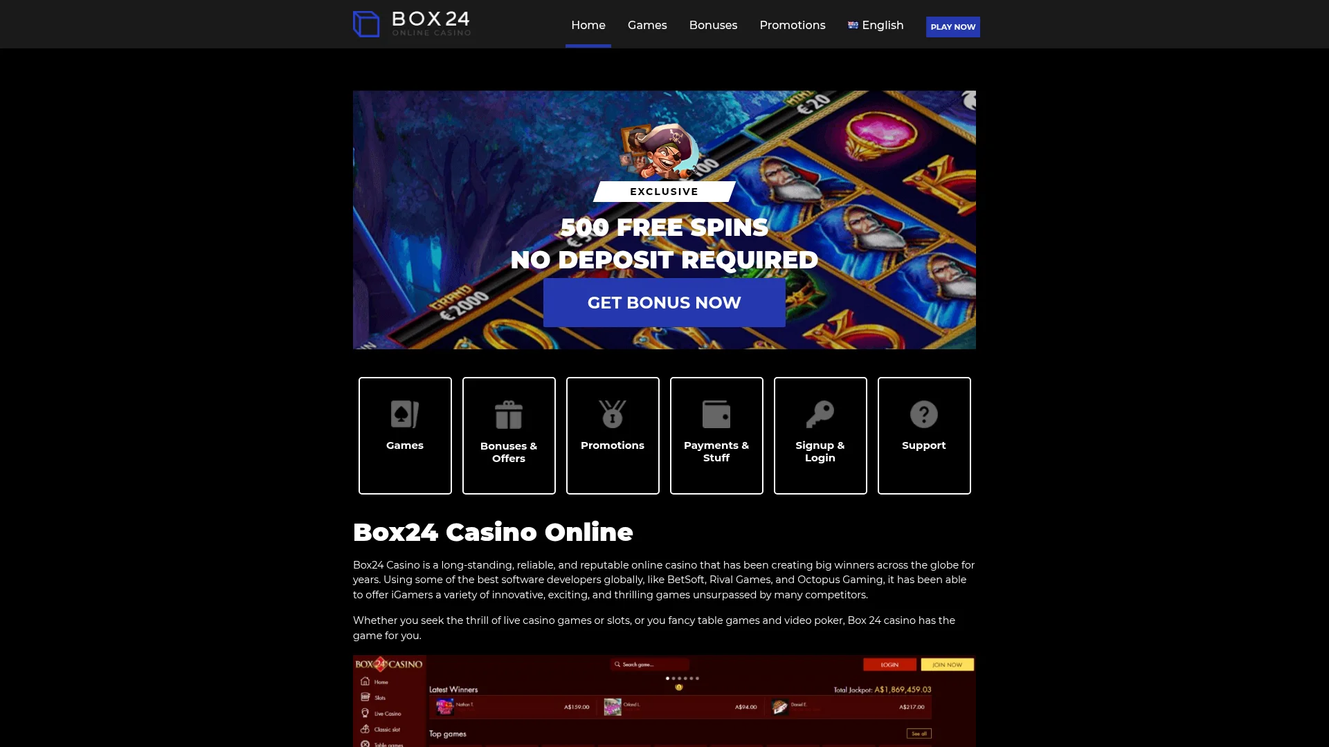 Box24 Casino desktop view